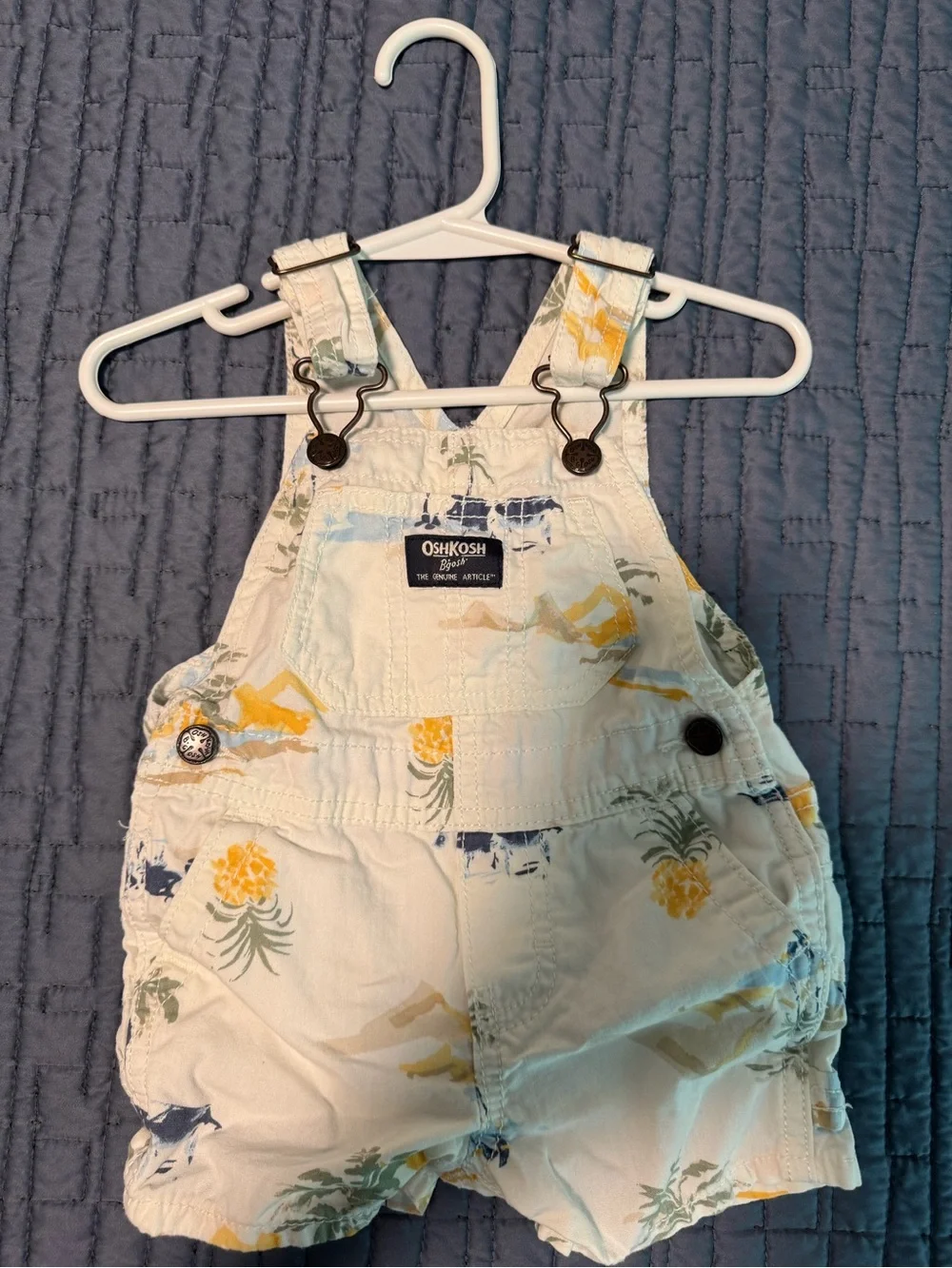 OshKosh B'gosh Cream Pineapple Print Short Overalls